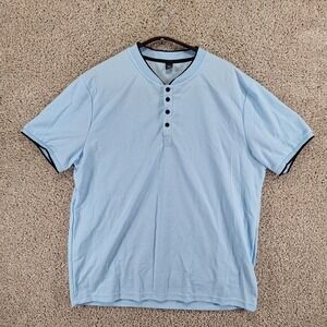 Manfinity 1/4 Button Polo Shirt Mens XXL Blue Short Sleeve Casual Streetwear